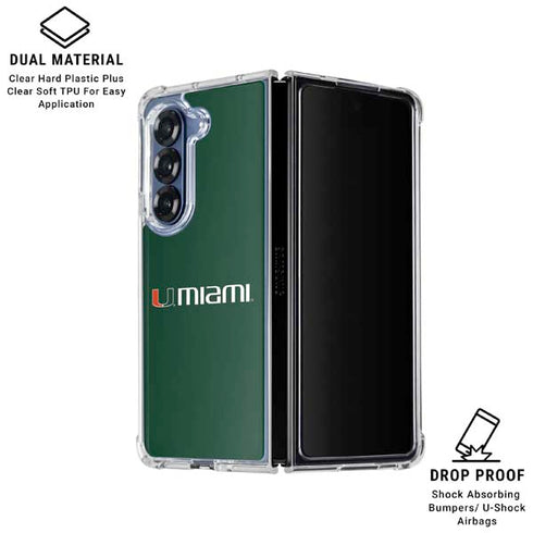 University of Miami Horizontal Mark on Green Galaxy Z Fold6 Clear Case