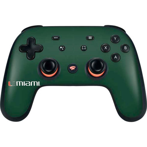 University of Miami Horizontal Mark on Green Google Stadia Controller Skin