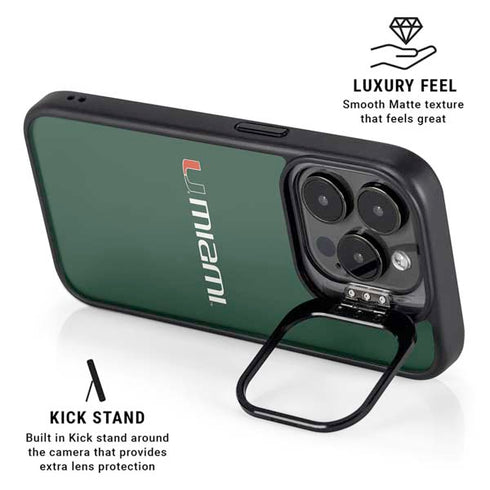 University of Miami Horizontal Mark on Green iPhone 14 Pro Kickstand Case