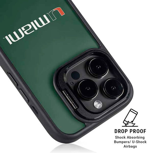 University of Miami Horizontal Mark on Green iPhone 14 Pro Kickstand Case