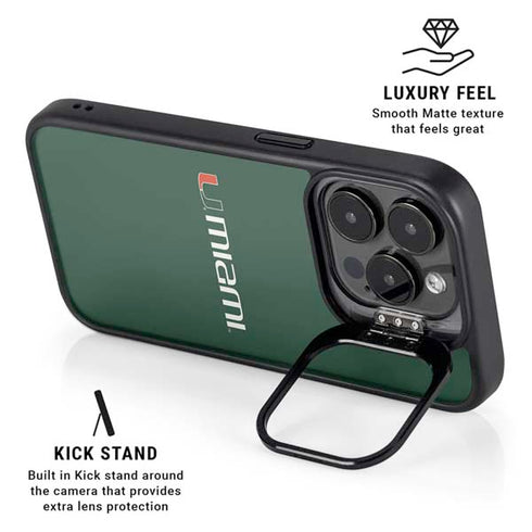 University of Miami Horizontal Mark on Green iPhone 14 Pro Max Kickstand Case