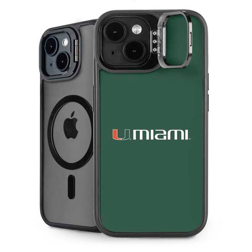 University of Miami Horizontal Mark on Green iPhone 15 Kickstand Case