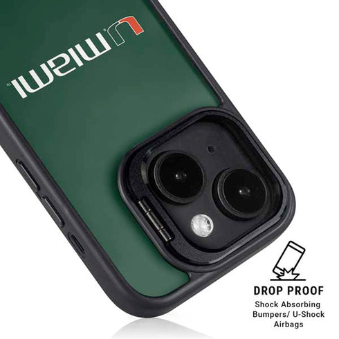 University of Miami Horizontal Mark on Green iPhone 15 Plus Kickstand Case