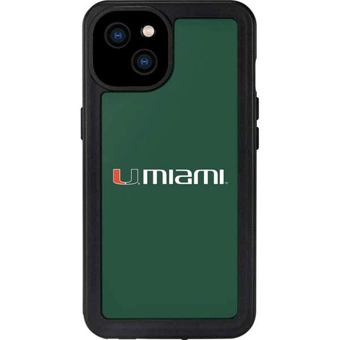 University of Miami Horizontal Mark on Green iPhone 15 Plus Waterproof Case
