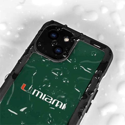 University of Miami Horizontal Mark on Green iPhone 15 Plus Waterproof Case