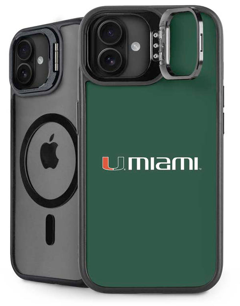 University of Miami Horizontal Mark on Green iPhone 16 Kickstand Case