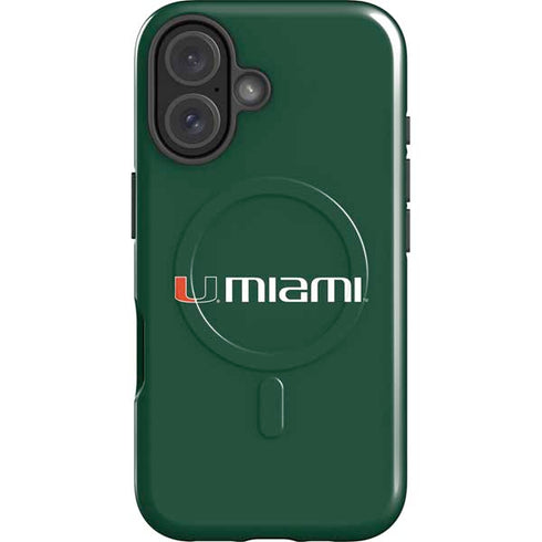 University of Miami Horizontal Mark on Green iPhone 16 Magsafe Impact Case