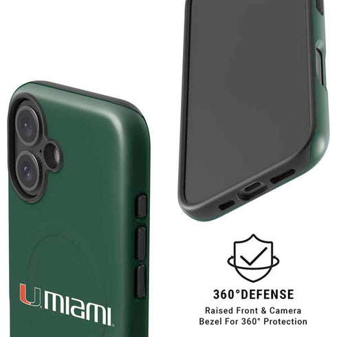 University of Miami Horizontal Mark on Green iPhone 16 Magsafe Impact Case