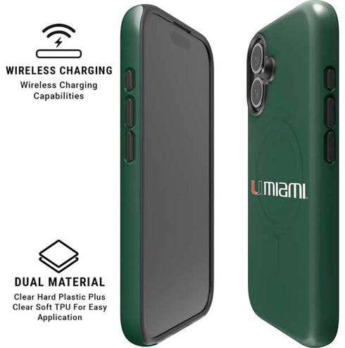 University of Miami Horizontal Mark on Green iPhone 16 Magsafe Impact Case
