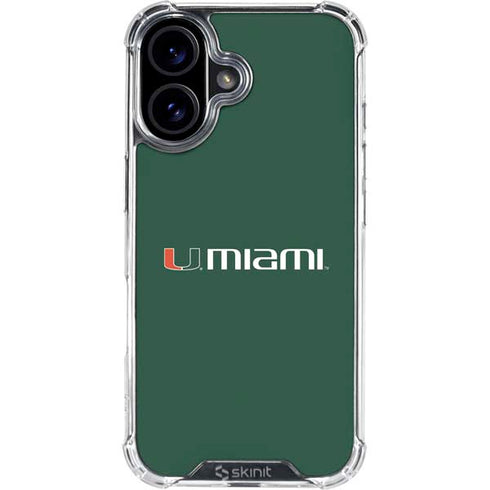 University of Miami Horizontal Mark on Green iPhone 16 Plus Clear Case