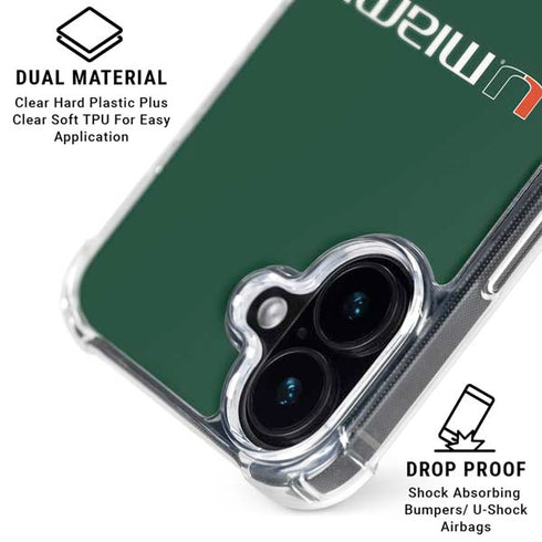 University of Miami Horizontal Mark on Green iPhone 16 Plus Clear Case