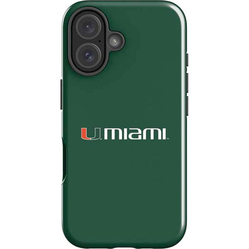 University of Miami Horizontal Mark on Green iPhone 16 Plus Impact Case