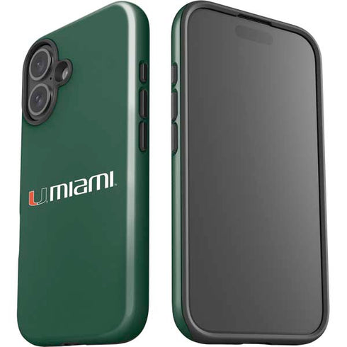 University of Miami Horizontal Mark on Green iPhone 16 Plus Impact Case