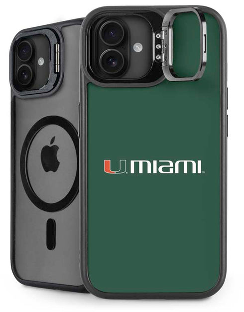 University of Miami Horizontal Mark on Green iPhone 16 Plus Kickstand Case