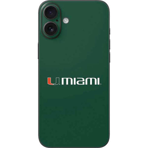 University of Miami Horizontal Mark on Green iPhone 16 Plus Skin