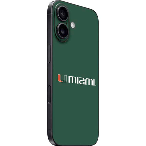 University of Miami Horizontal Mark on Green iPhone 16 Plus Skin