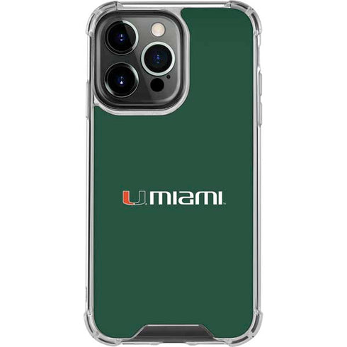 University of Miami Horizontal Mark on Green iPhone 16 Pro Clear Case
