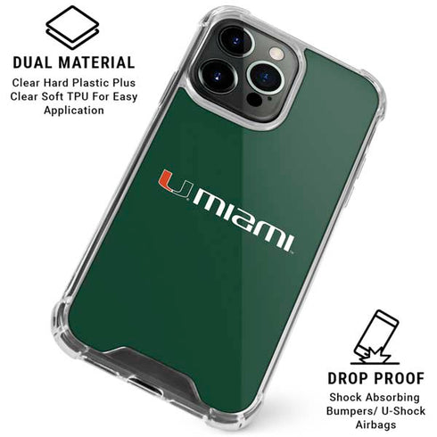University of Miami Horizontal Mark on Green iPhone 16 Pro Clear Case