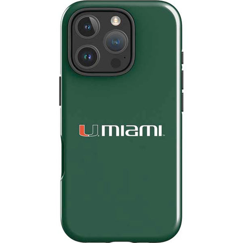 University of Miami Horizontal Mark on Green iPhone 16 Pro Impact Case
