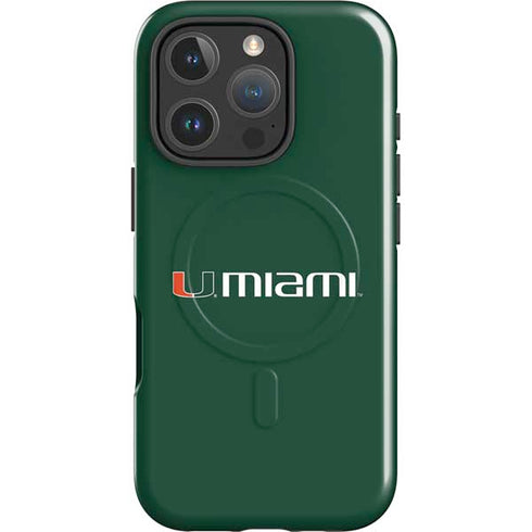 University of Miami Horizontal Mark on Green iPhone 16 Pro Magsafe Impact Case