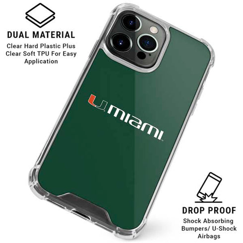 University of Miami Horizontal Mark on Green iPhone 16 Pro Max Clear Case