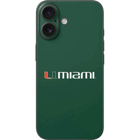 University of Miami Horizontal Mark on Green iPhone 16 Skin