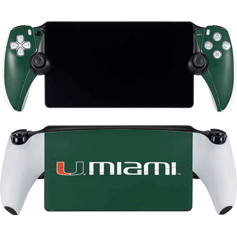 University of Miami Horizontal Mark on Green PlayStation Portal Remote Player Skin
