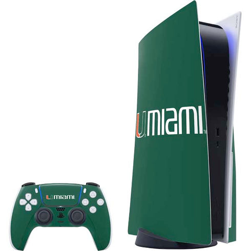 University of Miami Horizontal Mark on Green PlayStation PS5 Skins
