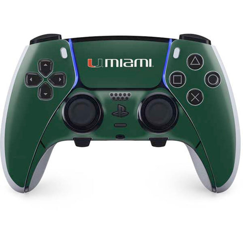 University of Miami Horizontal Mark on Green PS5 DualSense Edge Pro Controller Skin