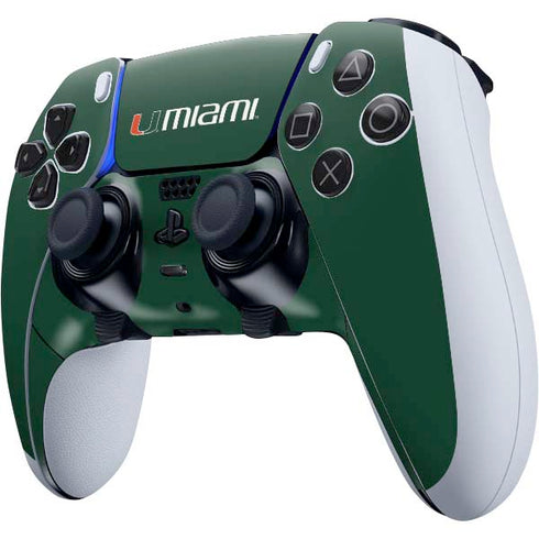 University of Miami Horizontal Mark on Green PS5 DualSense Edge Pro Controller Skin