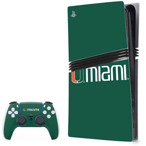 University of Miami Horizontal Mark on Green PlayStation PS5 Skins