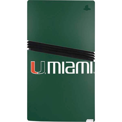 University of Miami Horizontal Mark on Green PS5 Pro Console Skin