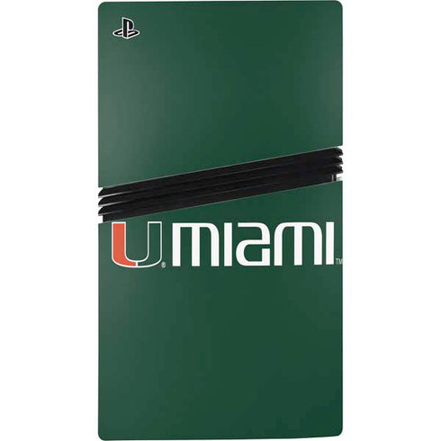University of Miami Horizontal Mark on Green PS5 Pro Disk Bundle Skin