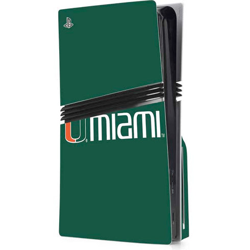 University of Miami Horizontal Mark on Green PS5 Pro Disk Console Skin
