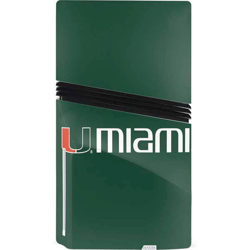 University of Miami Horizontal Mark on Green PS5 Pro Disk Console Skin