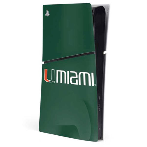 University of Miami Horizontal Mark on Green PS5 Slim Digital Edition Console Skin