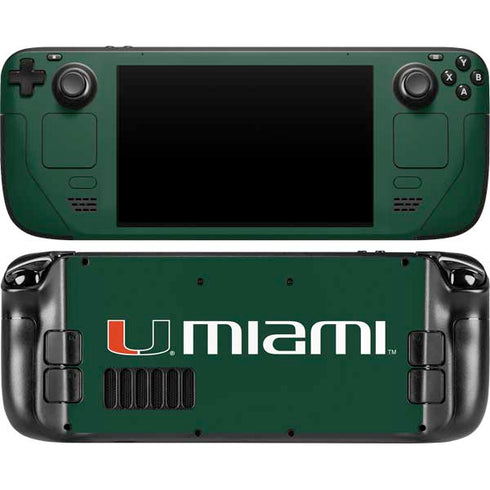 University of Miami Horizontal Mark on Green Steam Deck Handheld Gaming Computer OLED Skin