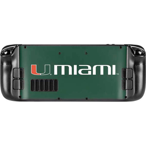 University of Miami Horizontal Mark on Green Steam Deck Handheld Gaming Computer Skin