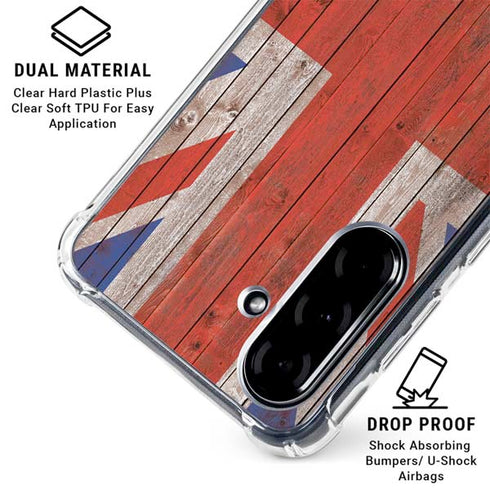 United Kingdom Flag Dark Wood Galaxy A36 5G Clear Case