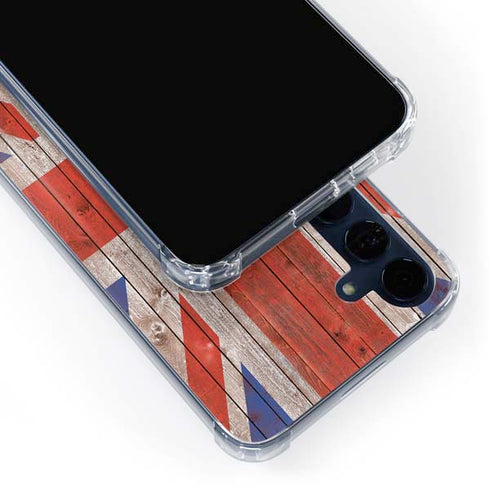 United Kingdom Flag Dark Wood Galaxy A55 5G Clear Case