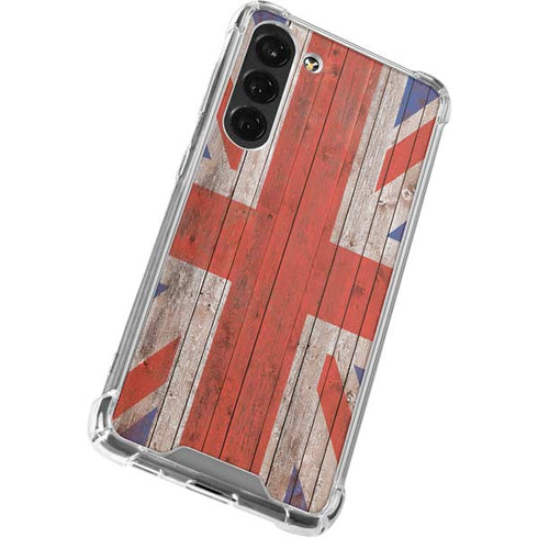 United Kingdom Flag Dark Wood Galaxy S24 FE Clear Case