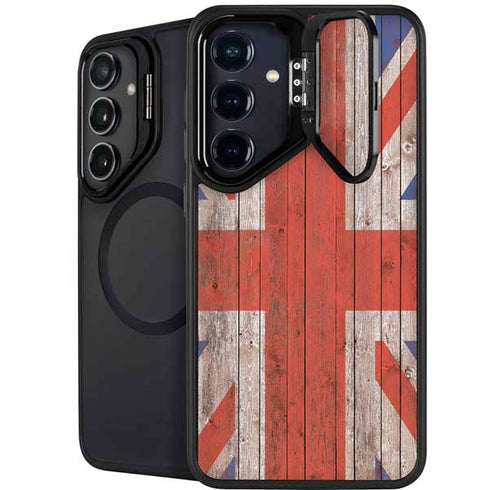United Kingdom Flag Dark Wood Galaxy S25 Kickstand Case