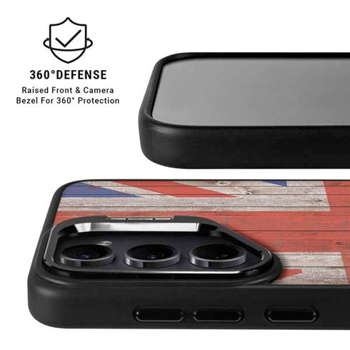 United Kingdom Flag Dark Wood Galaxy S25 Kickstand Case