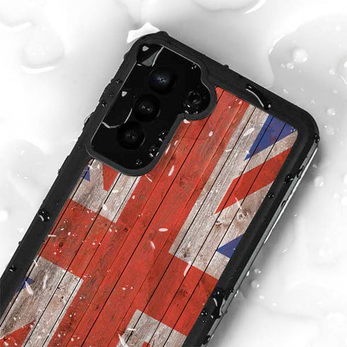 United Kingdom Flag Dark Wood Galaxy S24 Plus Waterproof Case