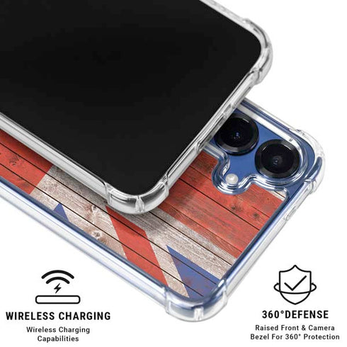 United Kingdom Flag Dark Wood Galaxy S25 Clear Case