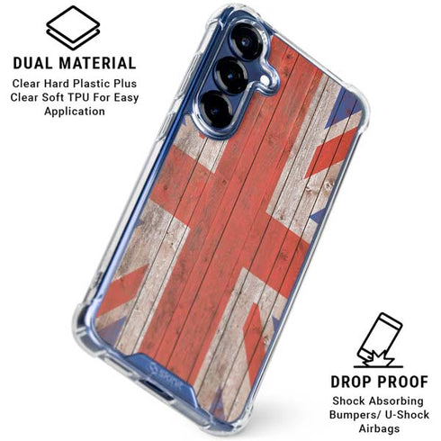 United Kingdom Flag Dark Wood Galaxy S25 Clear Case