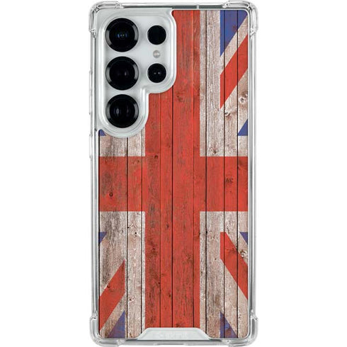 United Kingdom Flag Dark Wood Galaxy S25 Ultra Clear Case