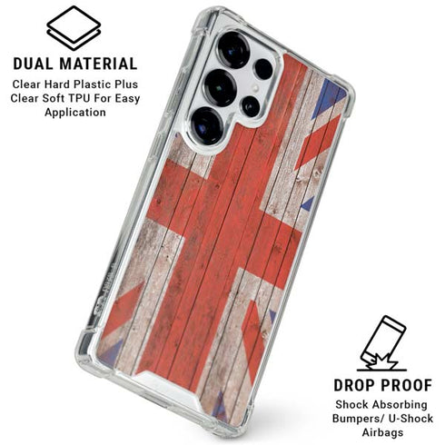 United Kingdom Flag Dark Wood Galaxy S25 Ultra Clear Case