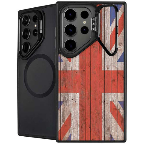 United Kingdom Flag Dark Wood Galaxy S26 Ultra Kickstand Case