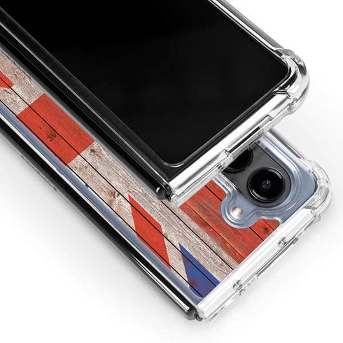 United Kingdom Flag Dark Wood Galaxy Z Fold5 5G Clear Case